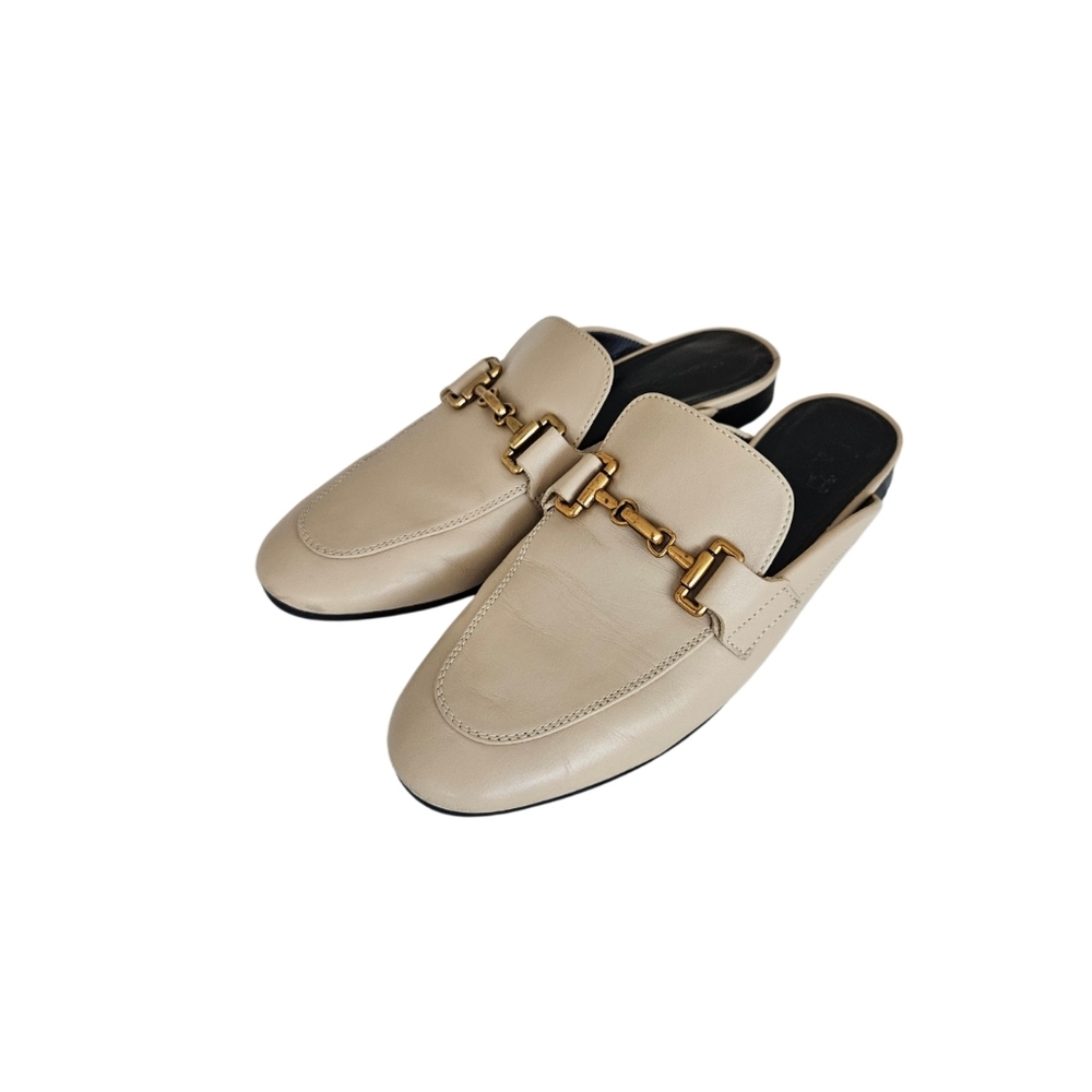 Massimo Dutti Beige Leather Horsebit Backless Loafers - Picture 7 of 10